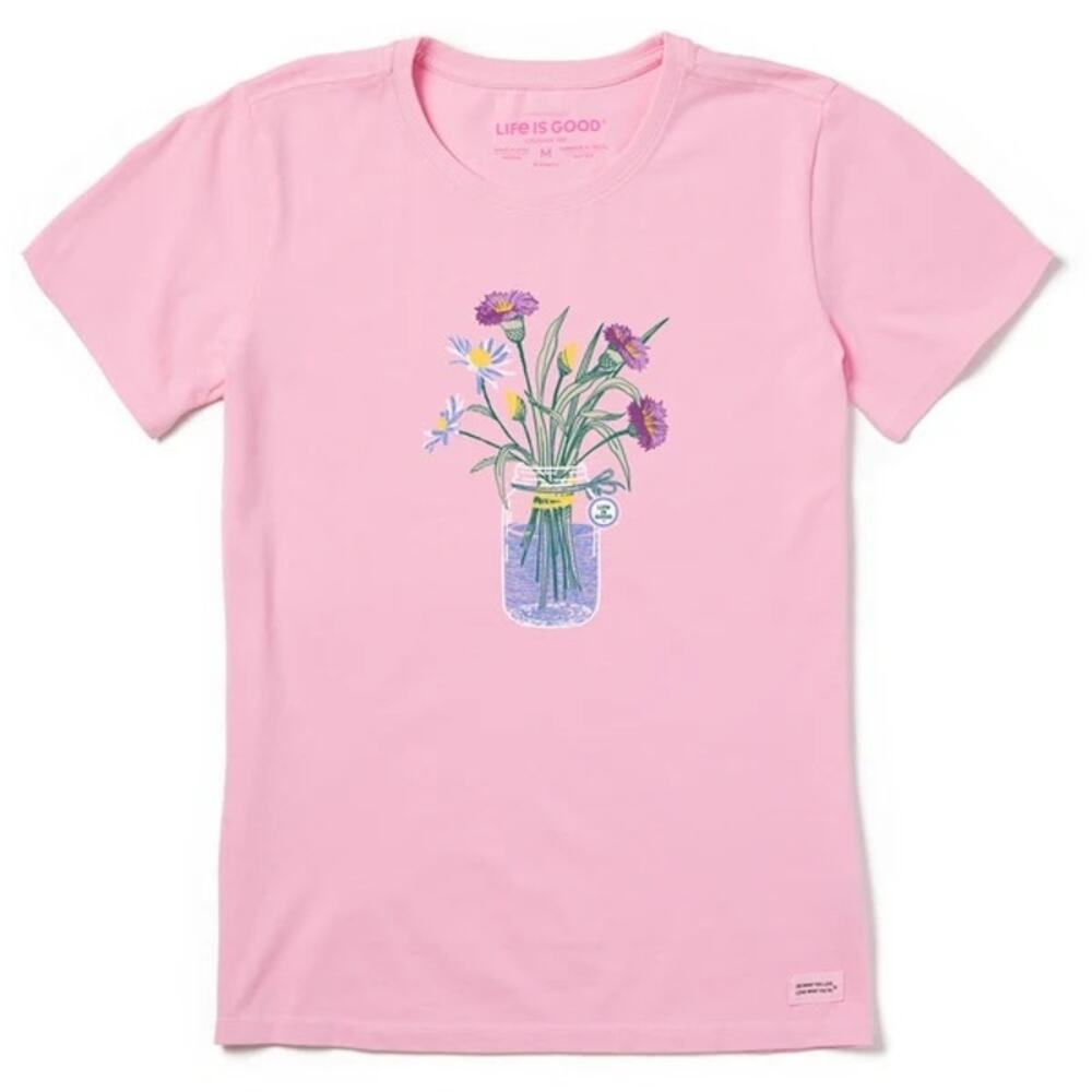 Life is Good Women's Wildflower Jar Short Sleeve Crusher Tee Pink L